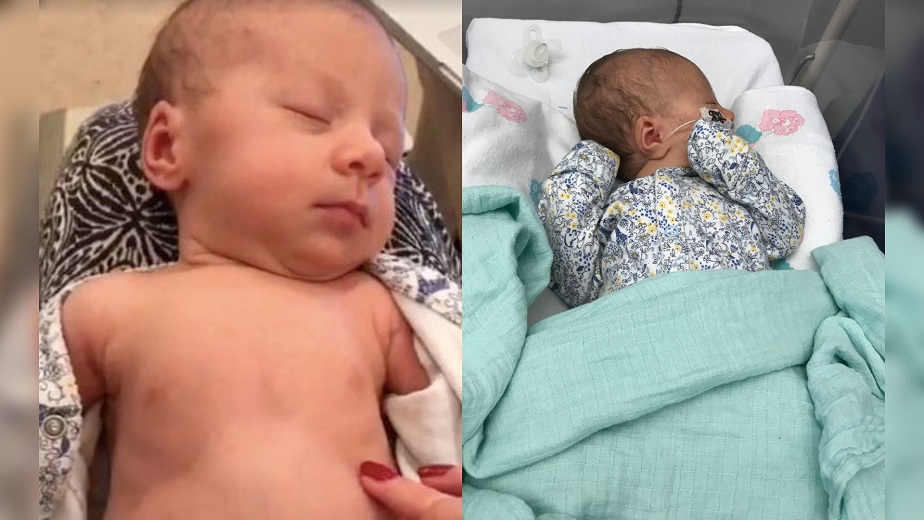 Mother notices something unusual in baby's breathing; then sees her